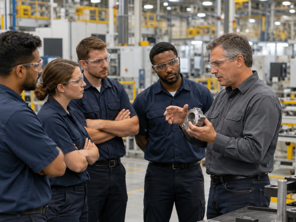 Leader training a team of supervisors on the plant floor