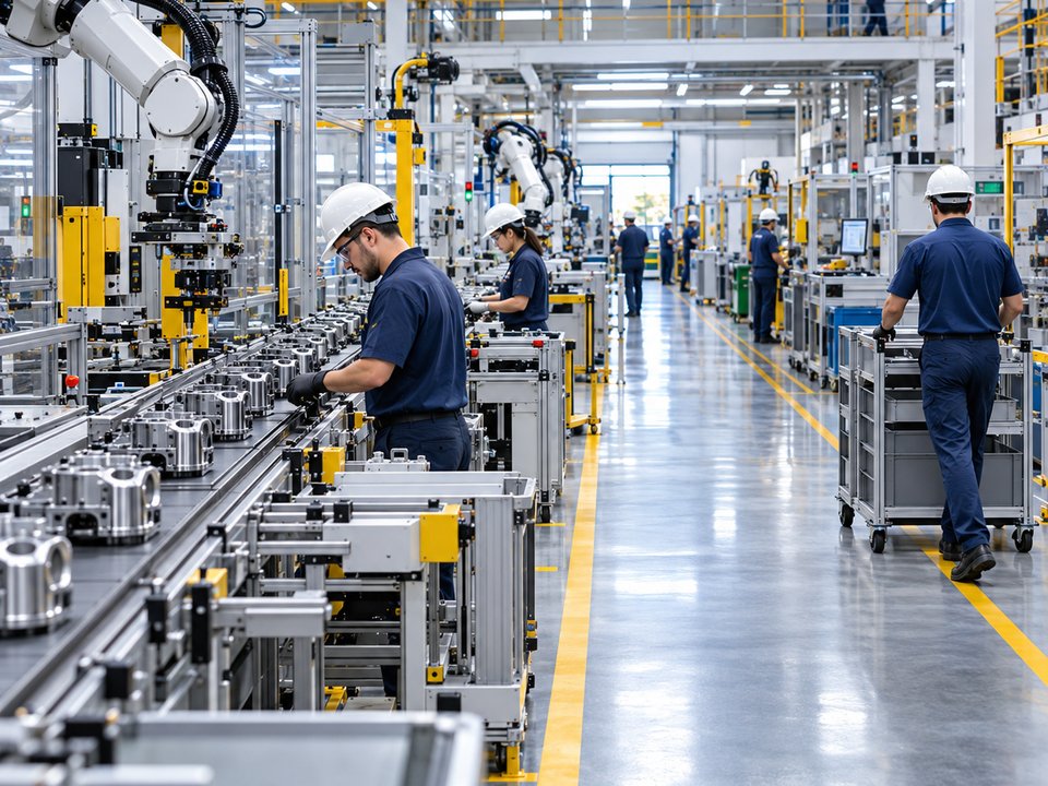 Efficient production line with operators and automation